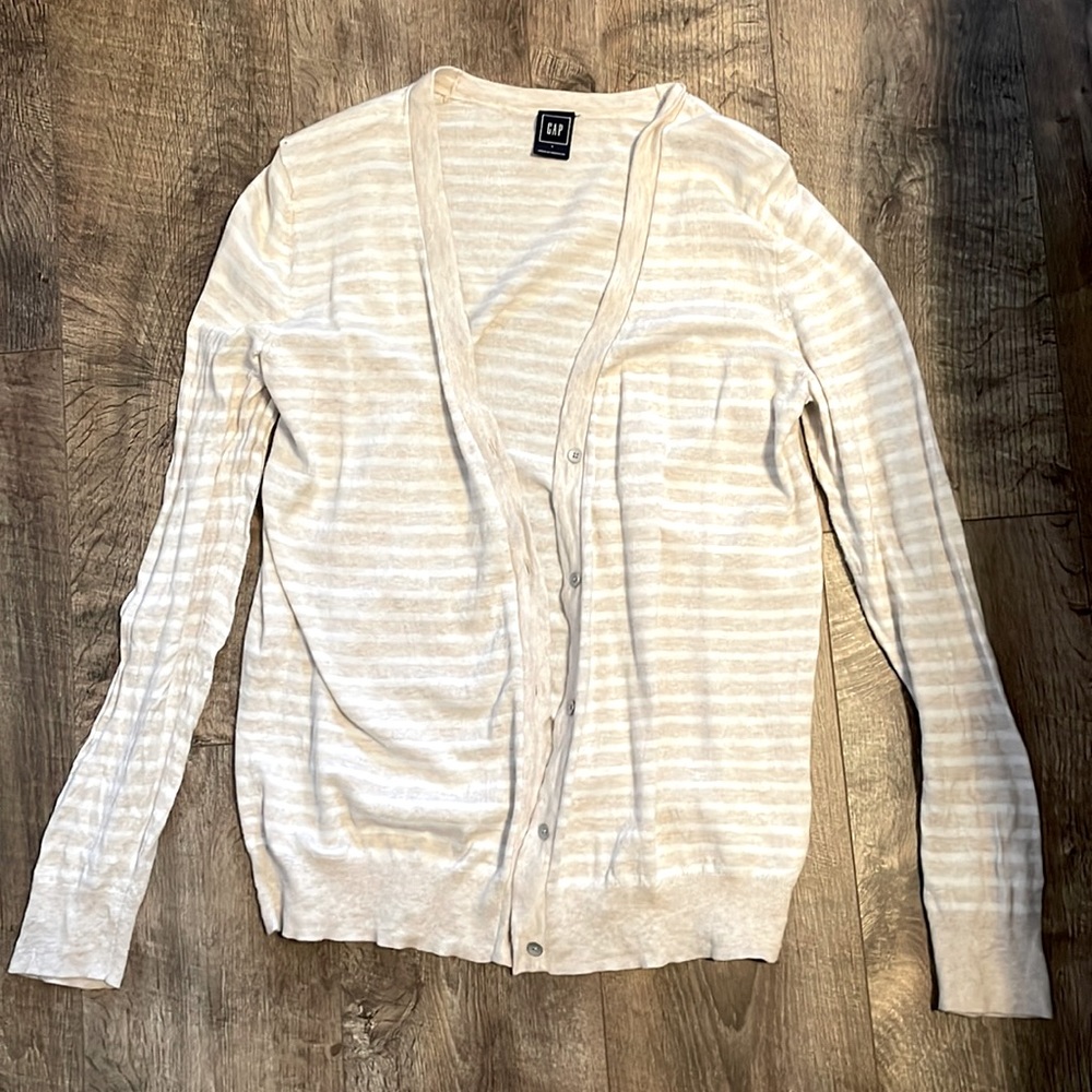 Gap Large Nude and White Striped Cardigan